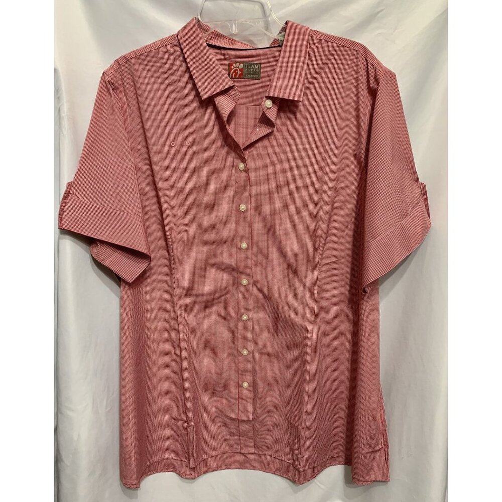 Chic-Fil-A TeamStyle Employee Shirt 3X Red White Gingham Buttoned Up Collar